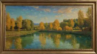 Relaxing Fall Landscape| Autumn Wood. Gold framed Vintage art screensaver. 4k TV Painting background
