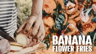 Making Banana Flower Fries(කෙසෙල් මුව වෙනස්ම විදිහකට), Onion Rings and Ambarella Fries