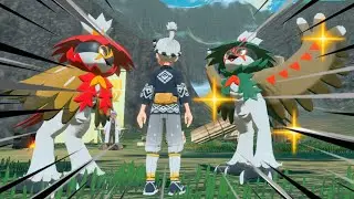 Shiny Rowlet, Dartrix, and Hisuian Decidueye in Pok&eacute;mon Legends Arceus
