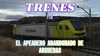 Trenes por el apeadero abandonado de Arguedas (Navarra).