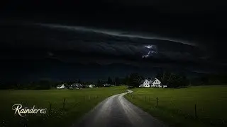 Heavy Thunderstorm Over Rural Village | Dark Sky & Relaxing Lightning Ambience