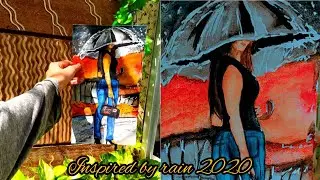 rain painting tutorial l water reflection painting easy | acrylic painting landscape
