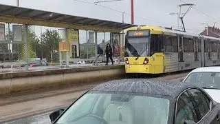 Sheffield Tram Alighting at Platform