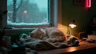 Quiet Winter Night ❄️ Sleeping Cat Purring & Soft Snow Cozy ASMR for Deep Sleep