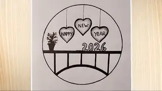 Happy new year drawing in circle।। circle scenery drawing ideas।। 2026 new year drawing easy। Draw।।