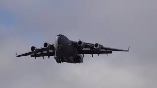 C-17 Royal Air Force landing at Northolt ft. Finnish PC-12