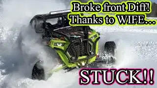 Wife destroys front diff in 2 foot snow drift, WERE STUCK!!!