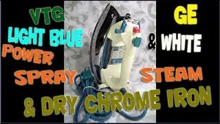 Vtg GE LIGHT BLUE & WHITE POWER SPRAY STEAM & DRY CHROME IRON