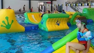 Indoor Water Park With Blow Up Bounce House Obstacle Course For Kids