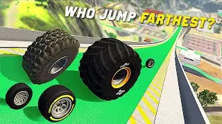 Which Car Wheel Can Jump The Farthest? - BeamNG Drive