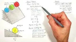 Use Energy to Find Acceleration of a Ball, Hoop and Disc Rolling Down a Hill | Inertia