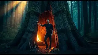 He Turned a Hollow Tree into a Secret Cozy Home in the Deep Forest (Lonely Survival Build)🌿