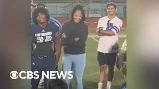 High school football player surprised by military mom