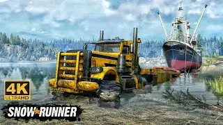 Peterbilt Oilfield Struggling Towing Boat Through Swamp Terrain In SnowRunner Season 15 #snowrunner