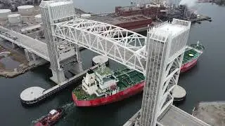 Weymouth Fore River Bridge Opening For Ship 4K (Drone Footage)