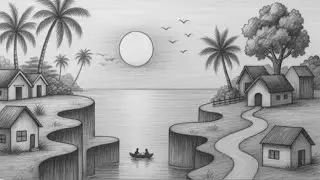 How to draw house 🏠 prakratik drishya chitra banana sikhe | house drawing | scenery drawing 