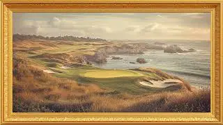 Seaside Golf Course Landscape | Vintage Gold Frame | 4K TV Art Screensaver (No Music)