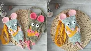 Crochet mouse bag, crochet rat shoulder bag, crochet bag purse tutorial, crochet shoulder bag