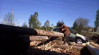 Debarking / peeling Spruce in Norway (Barking T&oslash;mmer) Part 1/2