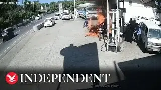 Drivers have lucky escape after motorbikes catch fire at petrol station