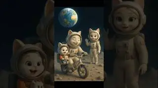 Cat Family Rides a Bike on the Moon 🌙🚴 #shorts #cat #animation