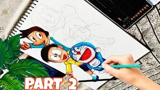 Doraemon and His Friends Drawing with Oil Pastel | Easy Step by Step Tutorial, (Part 2)