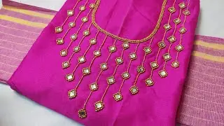 aari work churidar neck design|simple bead work in churidar front neck|Hand embroidery kurti design