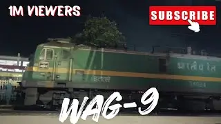 Powerful WAG-9 Locomotive Hauling Goods Train at Night!Indian Railways: Green WAG-9 Goods Train 