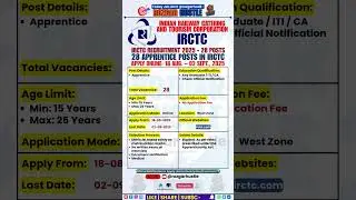 IRCTC Apprentice Recruitment 2025 &ndash; 28 Posts | Apply Online by Sept 2 #shorts #job #irctc #govtjobs