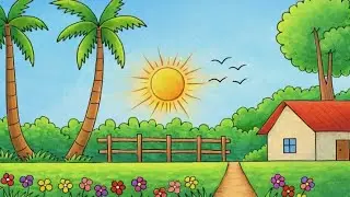 Easy village scenary drowning step by step tutorial art video just pen drawing 