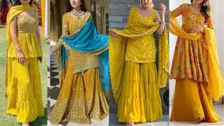 Beautiful Yellow Sharara And Gharara Designs 2025/Latest Yellow Colour Sharara Gharara Suits
