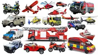 Vehicles | Learn Emergency Vehicles 🚒🚑🚒 | Rescue Vehicles, Train & Planes, Constructions & More