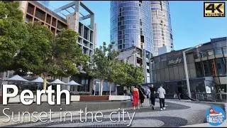 🇦🇺 PERTH 4k Walking Tour | A late winter sunset walk through the city at rush hour