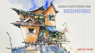 Urban Sketching For Beginners/ Simple Ink and Watercolor Step by Step