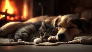 2H Feu chemin&eacute;e 4K chat et chien c&acirc;lin. Musique jazzy romantique. Relaxation #meditation. No stress 