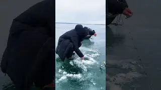 Ice fishing Lake Simcoe, Ontario
