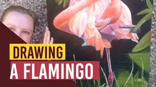 Drawing a flamingo in pastel and gold leaf