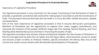 Legislative Procedure in Financial Matters