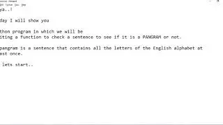 Python Program - Writing a function to check a sentence if it is a pangram or not