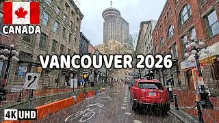 🇨🇦 【4K】⛈️⛈️⛈️ Heavy Rain in Downtown Vancouver  BC, Canada. February 2026. Go Pro Hero 13.