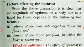 Factors affecting upthrust and the effect of upthrust class 9