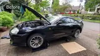 Supra HKS Carbon Ti exhaust before and after
