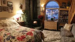 Winter Cabin Relaxation: Fireplace Crackling & Snowfall for Deep Sleep & Peaceful Mind