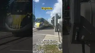 Brightline as FEC works on crossing. Typically a no horn area. #brightline #fec #train #crossing