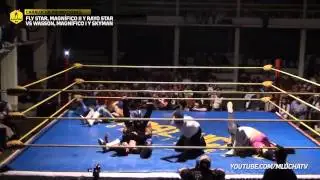 Fly Star, Magn&iacute;fico II y Rayo Star vs Wasson, Magn&iacute;fico I y Skyman, en Caralucha