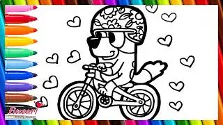 How to Draw and Color Bluey Riding a Bicycle 🐶🚲🌈 Drawings for Kids