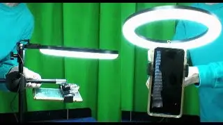 Desktop overhead LED ring light with a cell phone mount stand