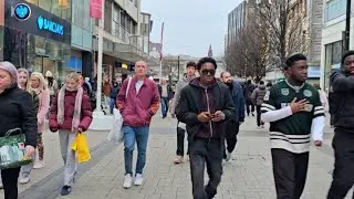 Новогодняя ночь в центре Бирмингема (улицы Birmingham New Street и High Street)