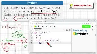 Python & suite • fonction qui crée une liste avec les n premiers termes d'une suite • Bac 2022 Asie
