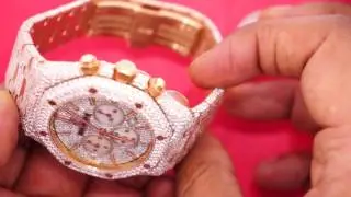 Audemars Piguet Pink Gold Royal Oak Chronograph Watch Iced Out With VVS 2700  Diamonds
